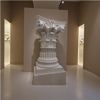 Beige Marble Corinthian Round Pillar Columns