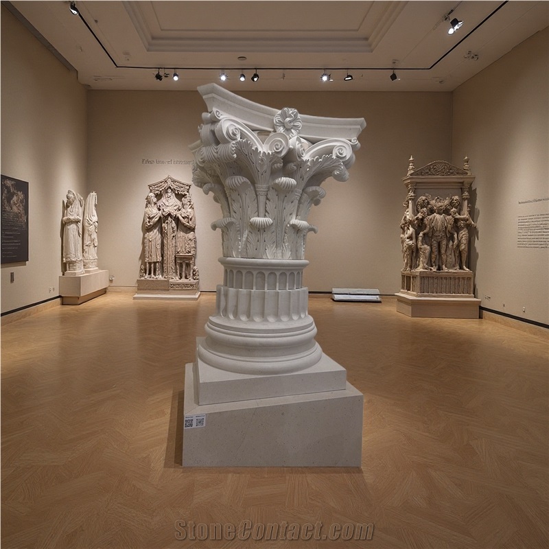 Beige Marble Corinthian Round Pillar Columns