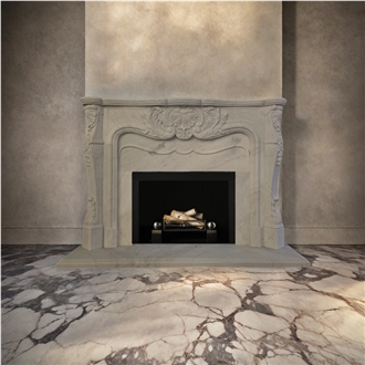 Classic White Marble Indoor Fireplace Custom Made