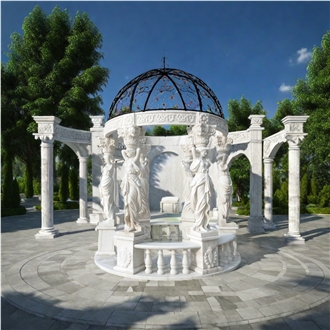 Fairy Carved Pillars White Marble Steel Custom Dome Gazebo Fairy Carved Pillars White Marble Steel Custom Dome Gazebo