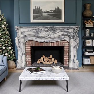 French Style Fireplace In Arabescato Marble