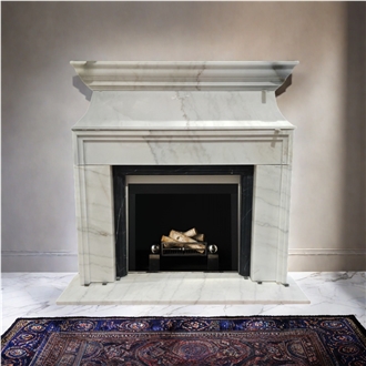 Guangxi White Marble Modern Style Indoor Fireplace Mantel