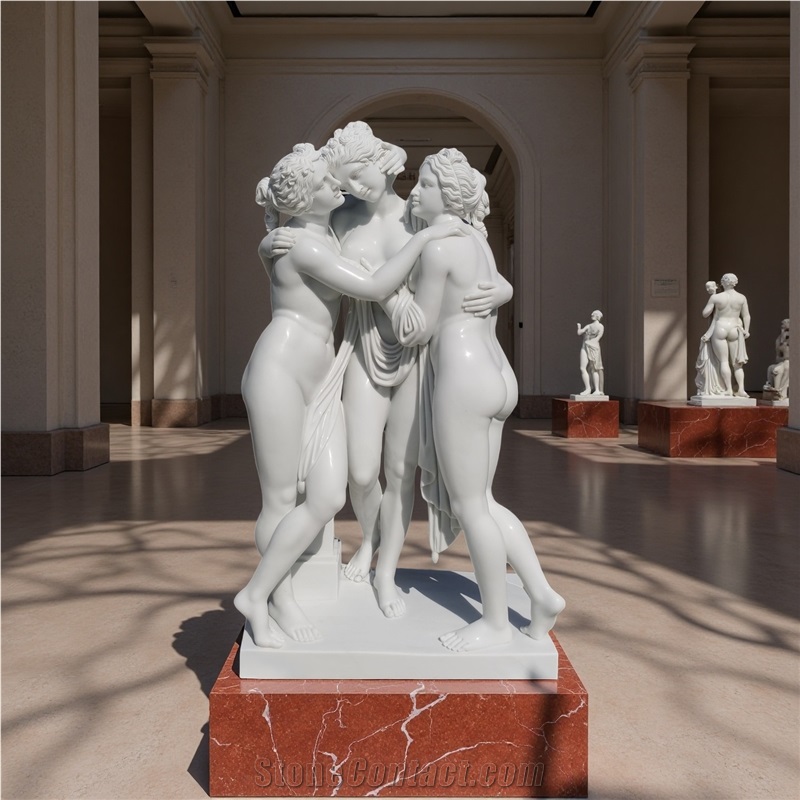 Three Graces Sculpture In White Marble