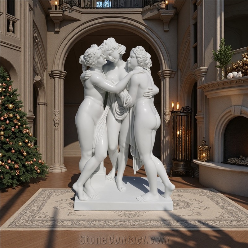 Three Graces Sculpture In White Marble