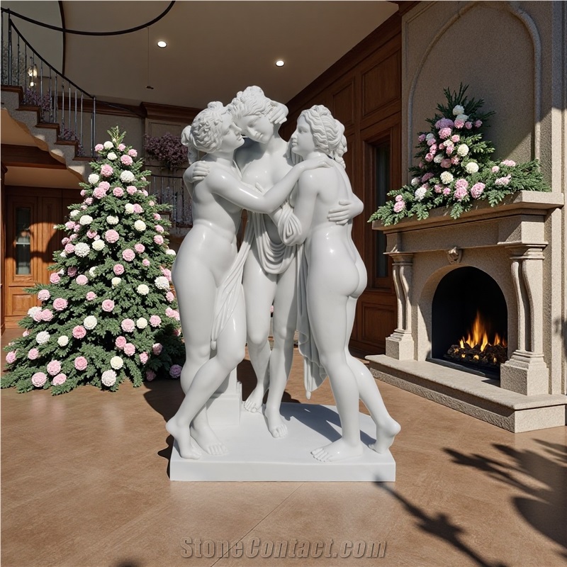 Three Graces Sculpture In White Marble