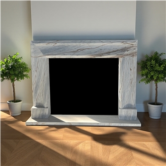 White Marble With Gold Line Fireplace