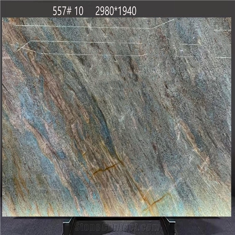 Amazon Blue Quartzite Slabs Revealing Artistic Color Flows