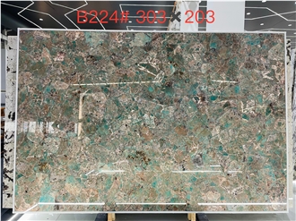 Amazonita Granite Slabs Displaying Swirled Green Veins