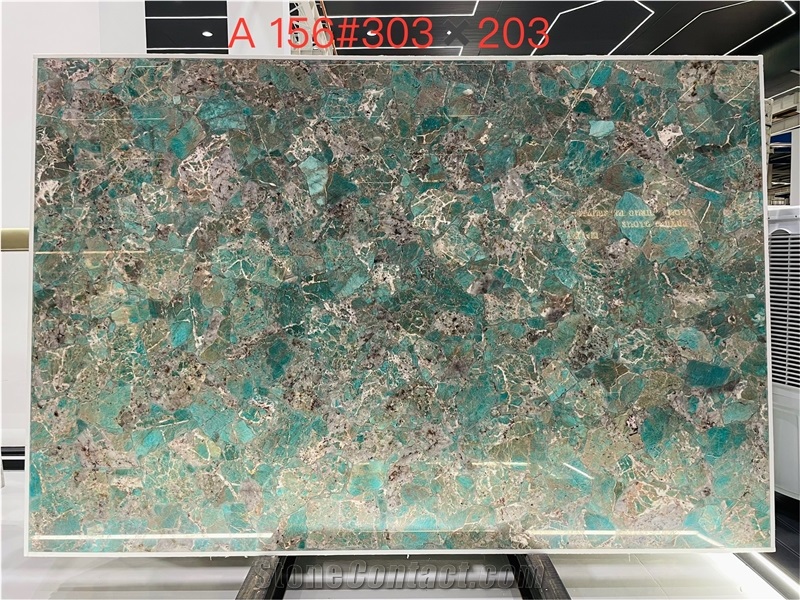 Amazonita Granite Slabs Displaying Swirled Green Veins