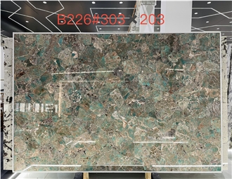 Amazonita Granite Slabs With Speckled Green - Brown Patches