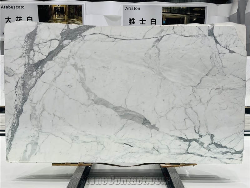 Bianco Statuario Marble Slabs Displaying Intricate Veining