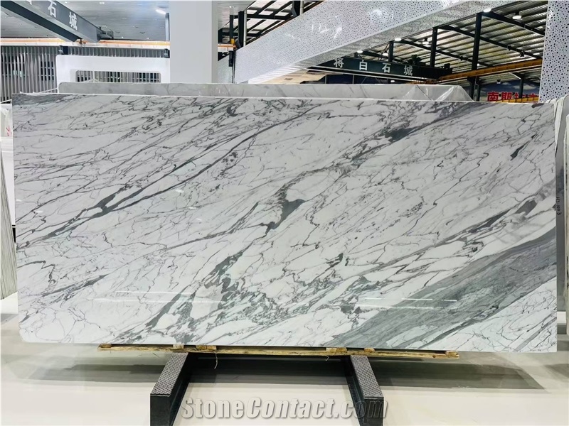 Bianco Statuario Marble Slabs Displaying Intricate Veining