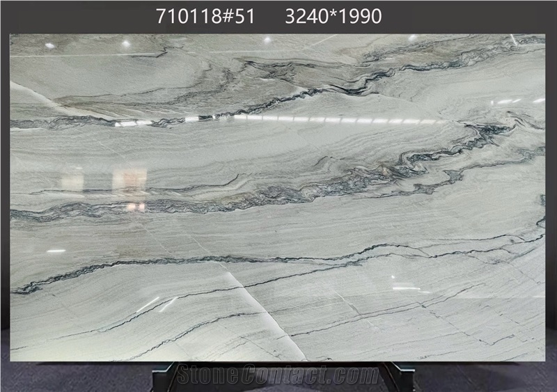 Macaubas Fantasy Quartzite Slabs Displaying Dynamic Streaks