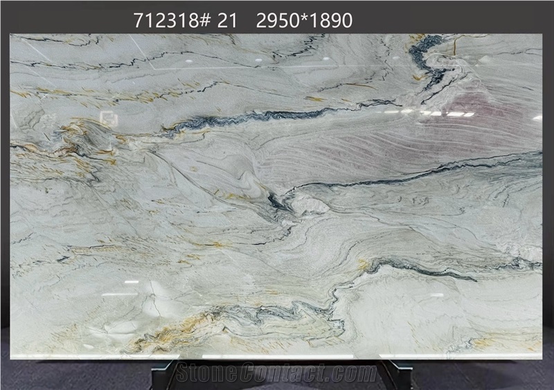 Macaubas Fantasy Quartzite Slabs Presenting Flowing Veining