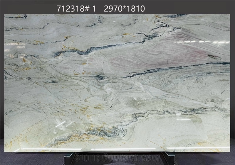 Macaubas Fantasy Quartzite Slabs Presenting Flowing Veining