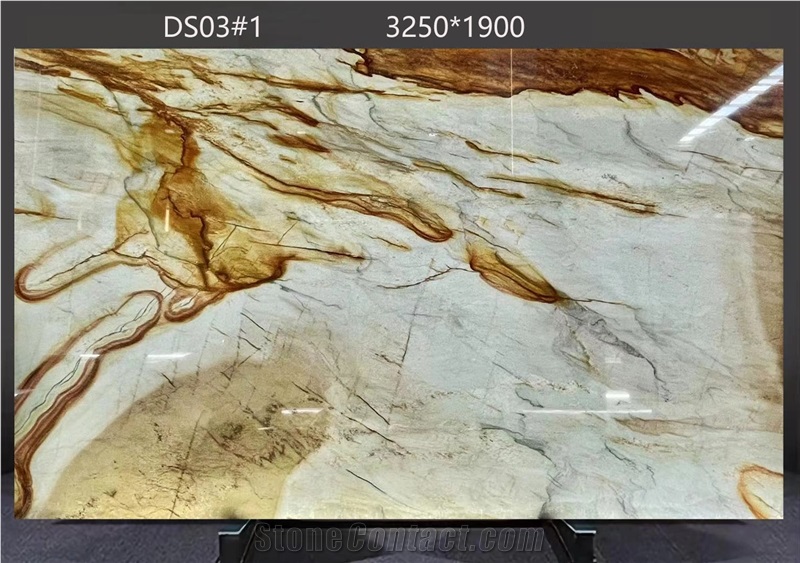 Picasso Quartzite Slabs Showcasing Striking Color Contrasts