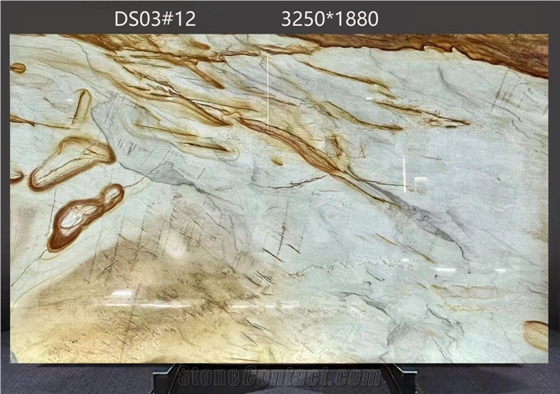 Picasso Quartzite Slabs Showcasing Striking Color Contrasts