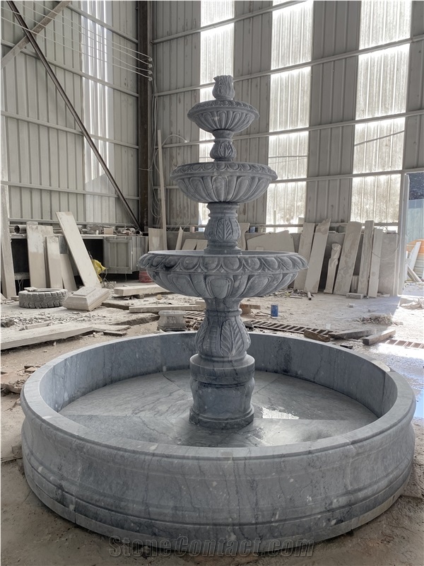3 Tiers Grey Marble Carved Fountains