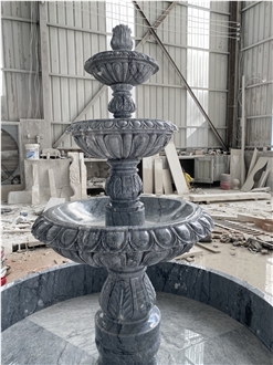 3 Tiers Grey Marble Carved Fountains