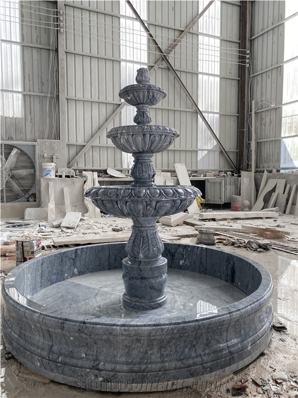 3 Tiers Grey Marble Carved Fountains