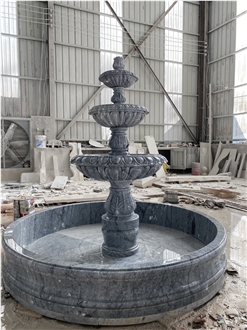 3 Tiers Grey Marble Carved Fountains