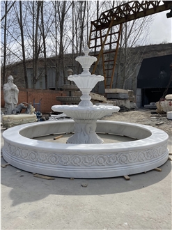 3 Tiers Grey Marble Carved Fountains