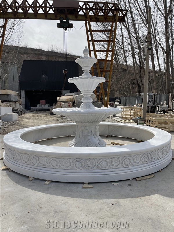 3 Tiers Grey Marble Carved Fountains