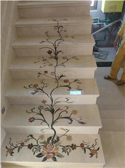 China Factory Marble Stairs In Waterjet Medallion Design