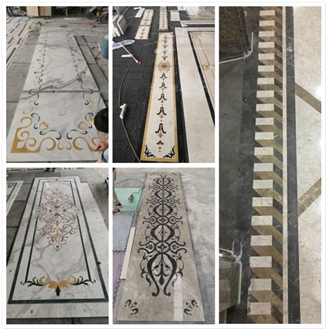 China Factory Marble Stairs In Waterjet Medallion Design