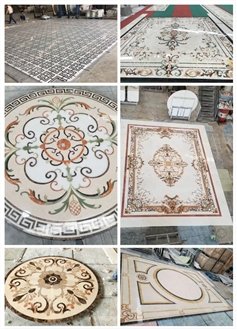 China Factory Marble Stairs In Waterjet Medallion Design