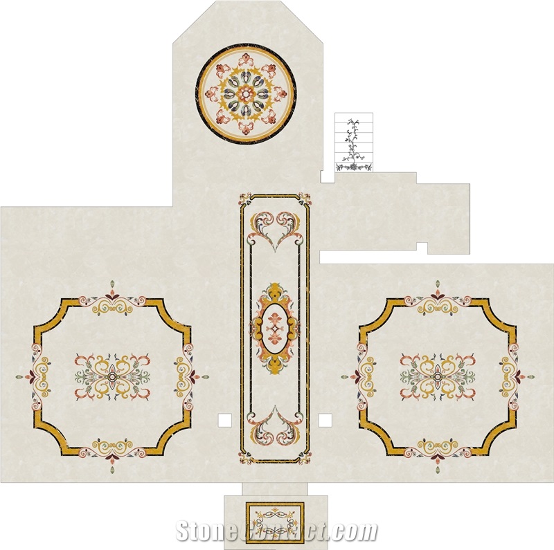 China Factory Marble Stairs In Waterjet Medallion Design