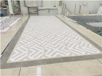 Light Brown And White Marble Waterjet Pattern Flooring