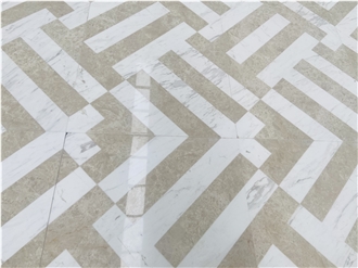 Light Brown And White Marble Waterjet Pattern Flooring