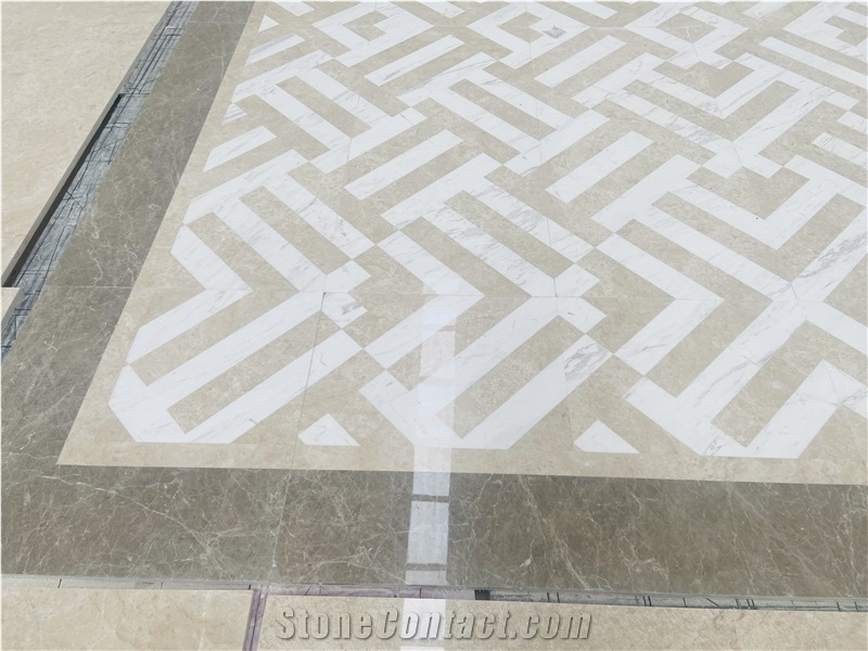Light Brown And White Marble Waterjet Pattern Flooring