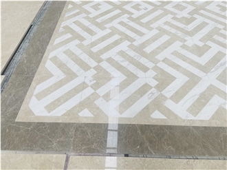 Light Brown And White Marble Waterjet Pattern Flooring