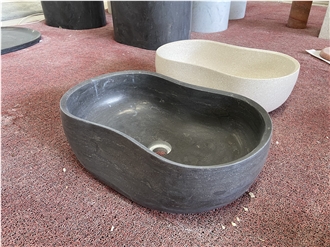 Oval Shape Grey Marble Wash Basins Matte Texture