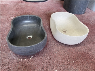 Oval Shape Grey Marble Wash Basins Matte Texture