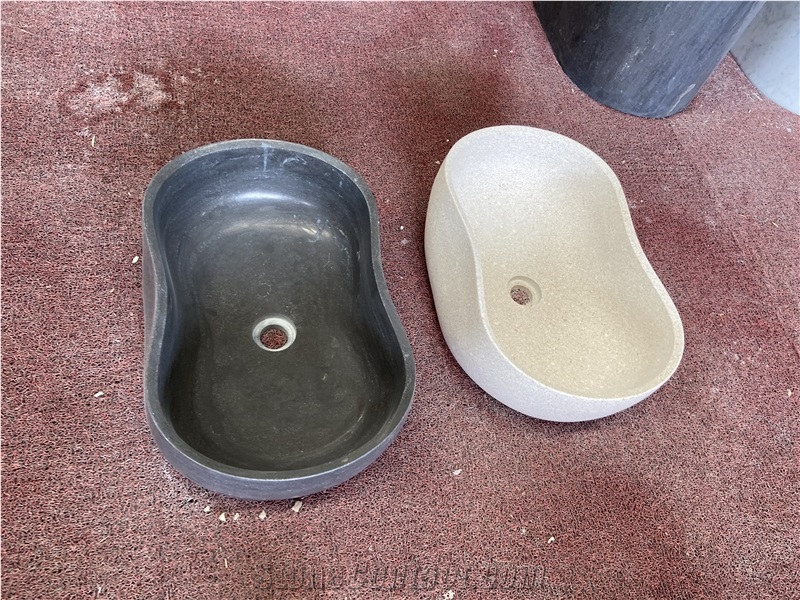 Oval Shape Grey Marble Wash Basins Matte Texture