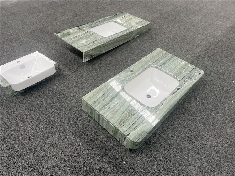 Verde Prato Marble Bathroom Countertops With Wash Basin