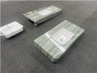 Verde Prato Marble Bathroom Countertops With Wash Basin