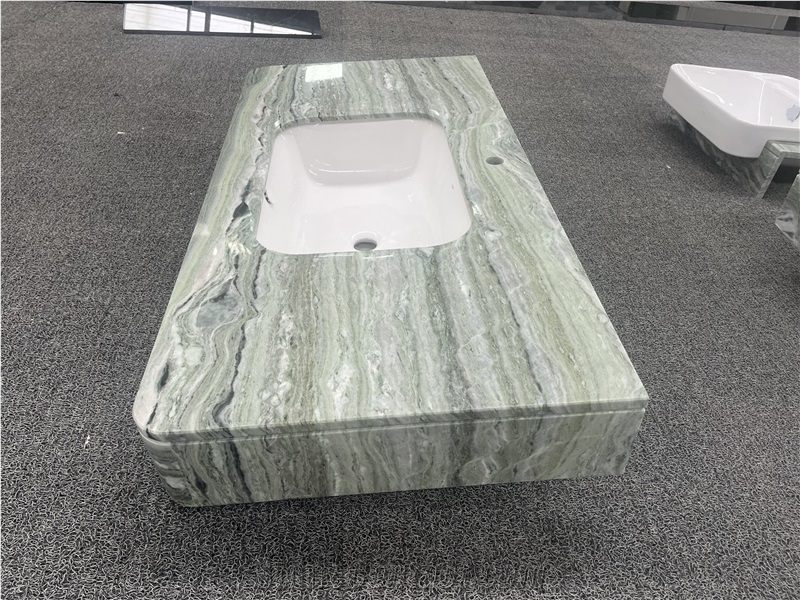 Verde Prato Marble Bathroom Countertops With Wash Basin