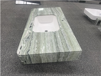 Verde Prato Marble Bathroom Countertops With Wash Basin