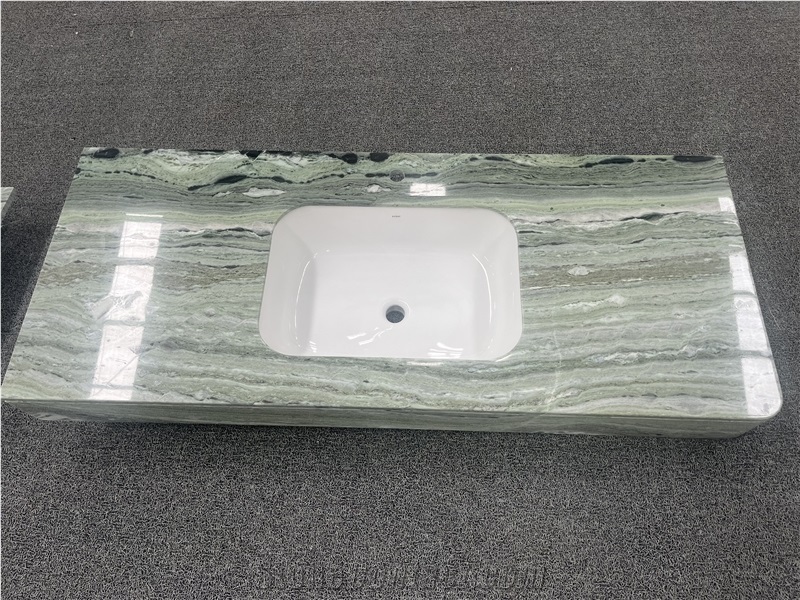 Verde Prato Marble Bathroom Countertops With Wash Basin