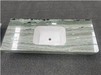 Verde Prato Marble Bathroom Countertops With Wash Basin
