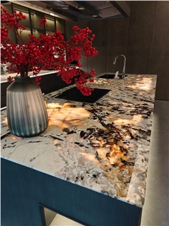 Custom Patagonia Stone Quartzite Backlit Kitchen Countertop