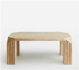 Cava Fluted Round Beige Travertine Drum Side Table
