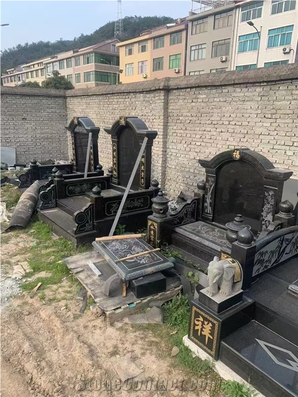 China Black Granite Polished Asian Gravestones