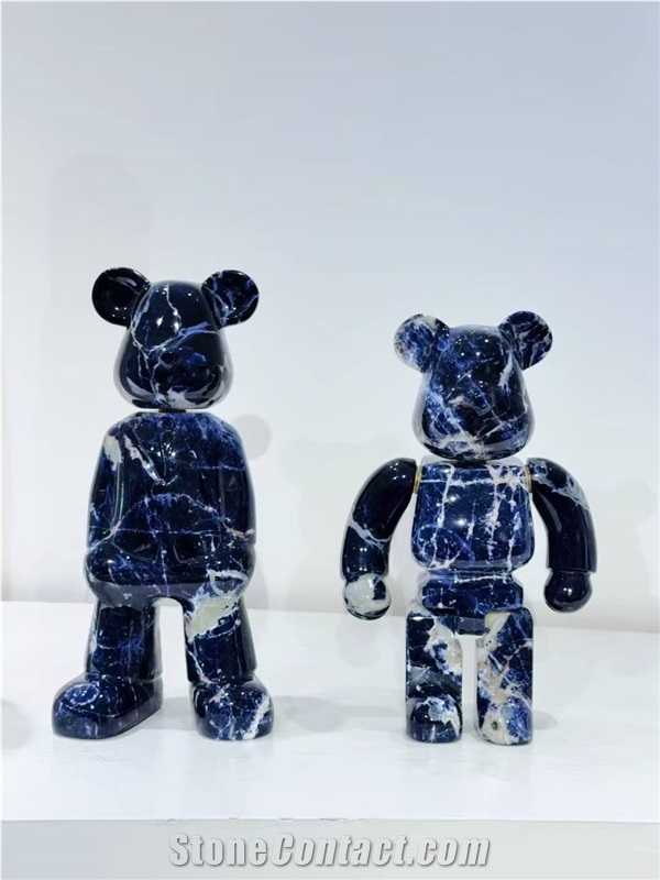 Sodalite Blue Stone Violent Bear Sculpture Handicraft