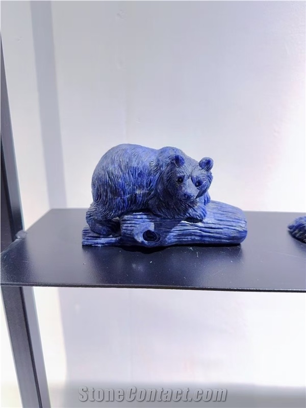 Sodalite Blue Stone Violent Bear Sculpture Handicraft