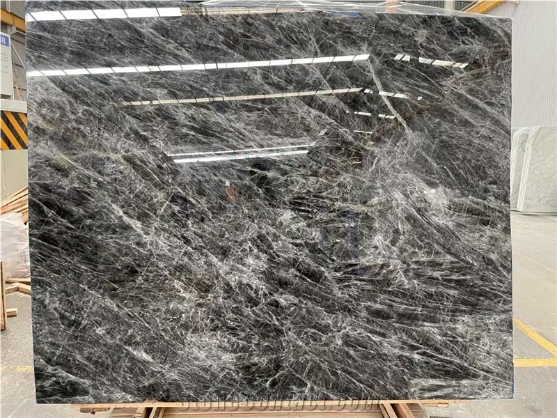 Century Black Ice Flower Marble Slabs For Interior Using